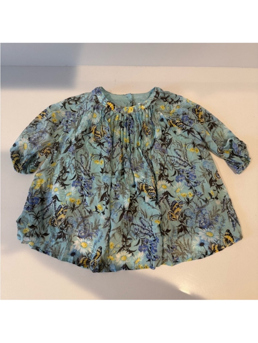 Baby GAP Floral Butterfly Print Accordion Pleat Dress 18-24m Blue Yellow Purple